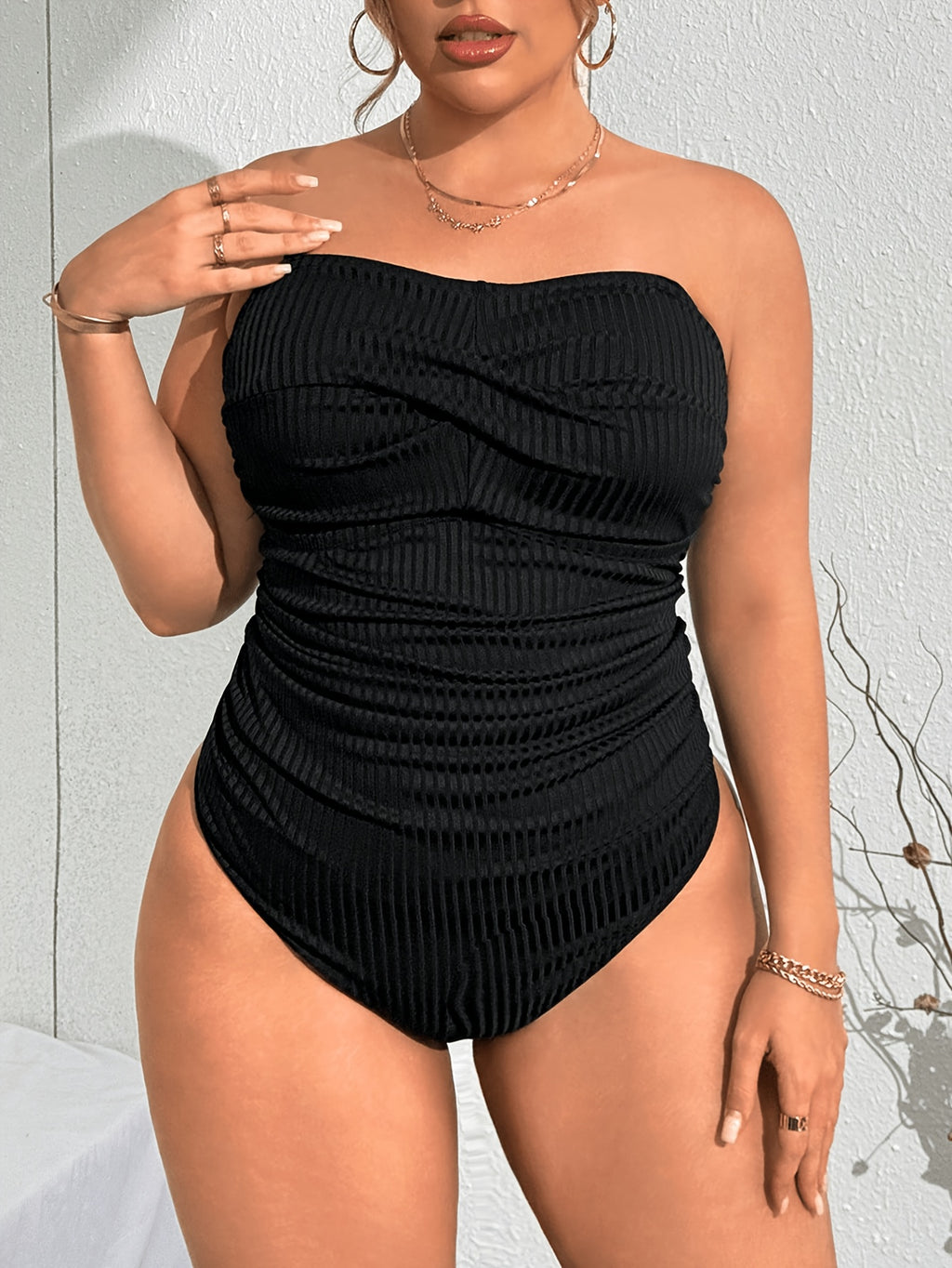 Maillot de bain grande taille bandeau à nervures en relief