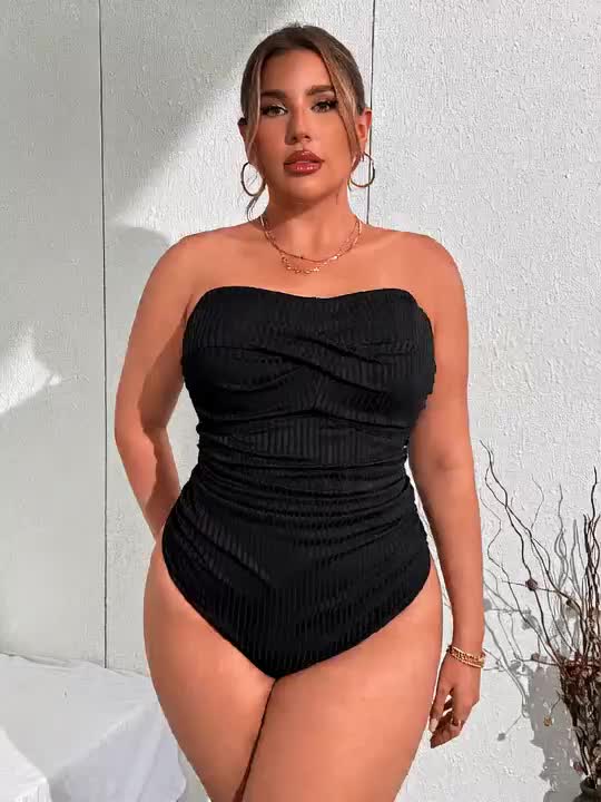 Maillot de bain grande taille bandeau à nervures en relief