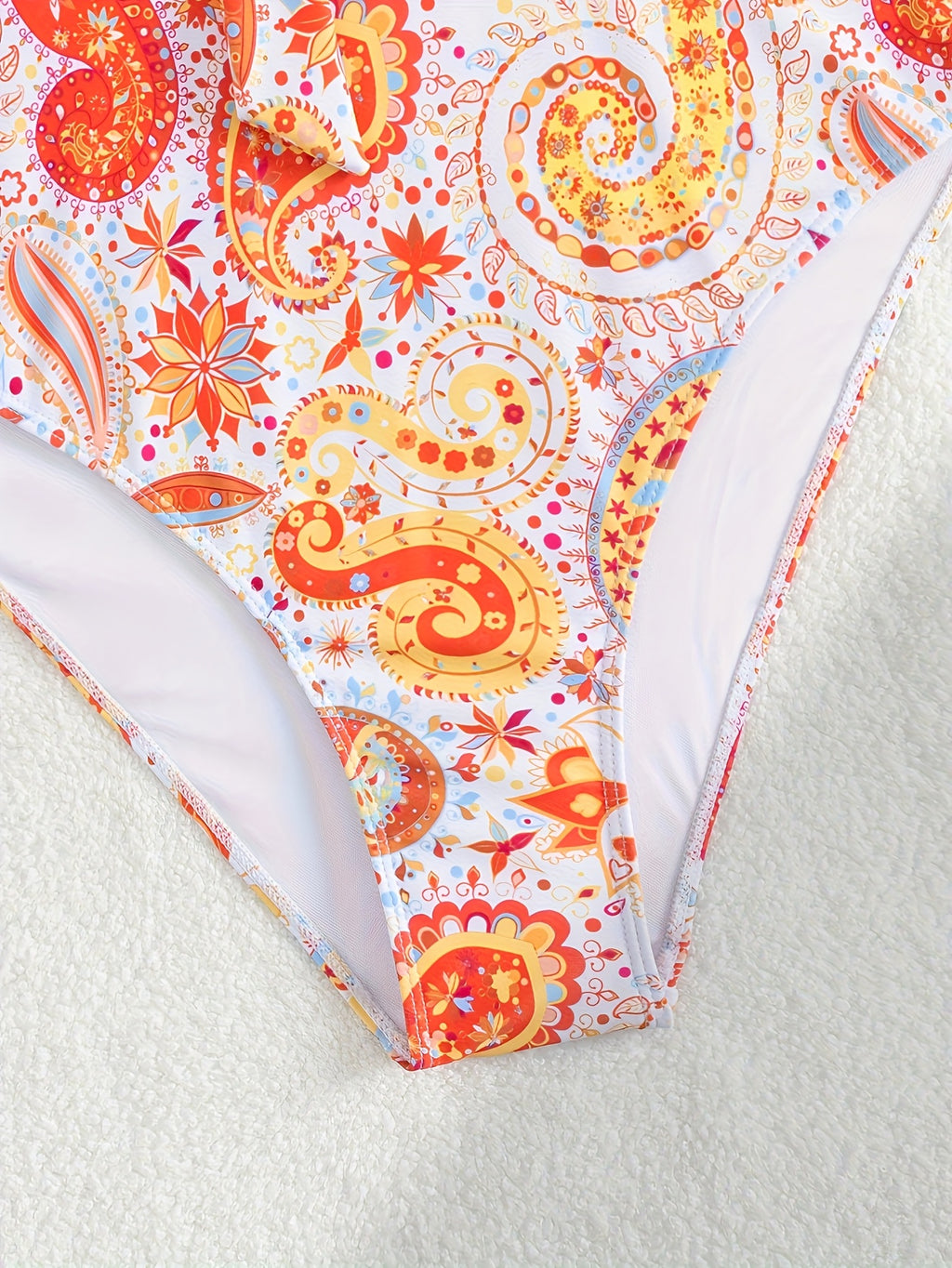 Maillot de bain grande taille cachemire orangé, dos ouvert