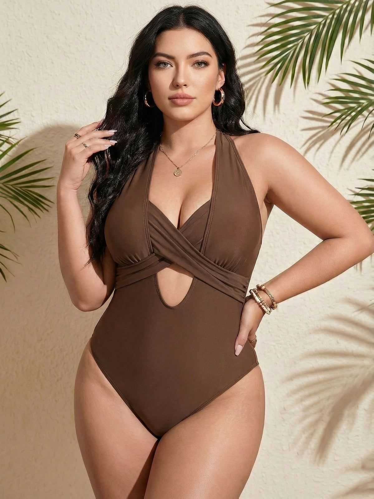 Maillot de bain grande taille croisé, café ou violet profond