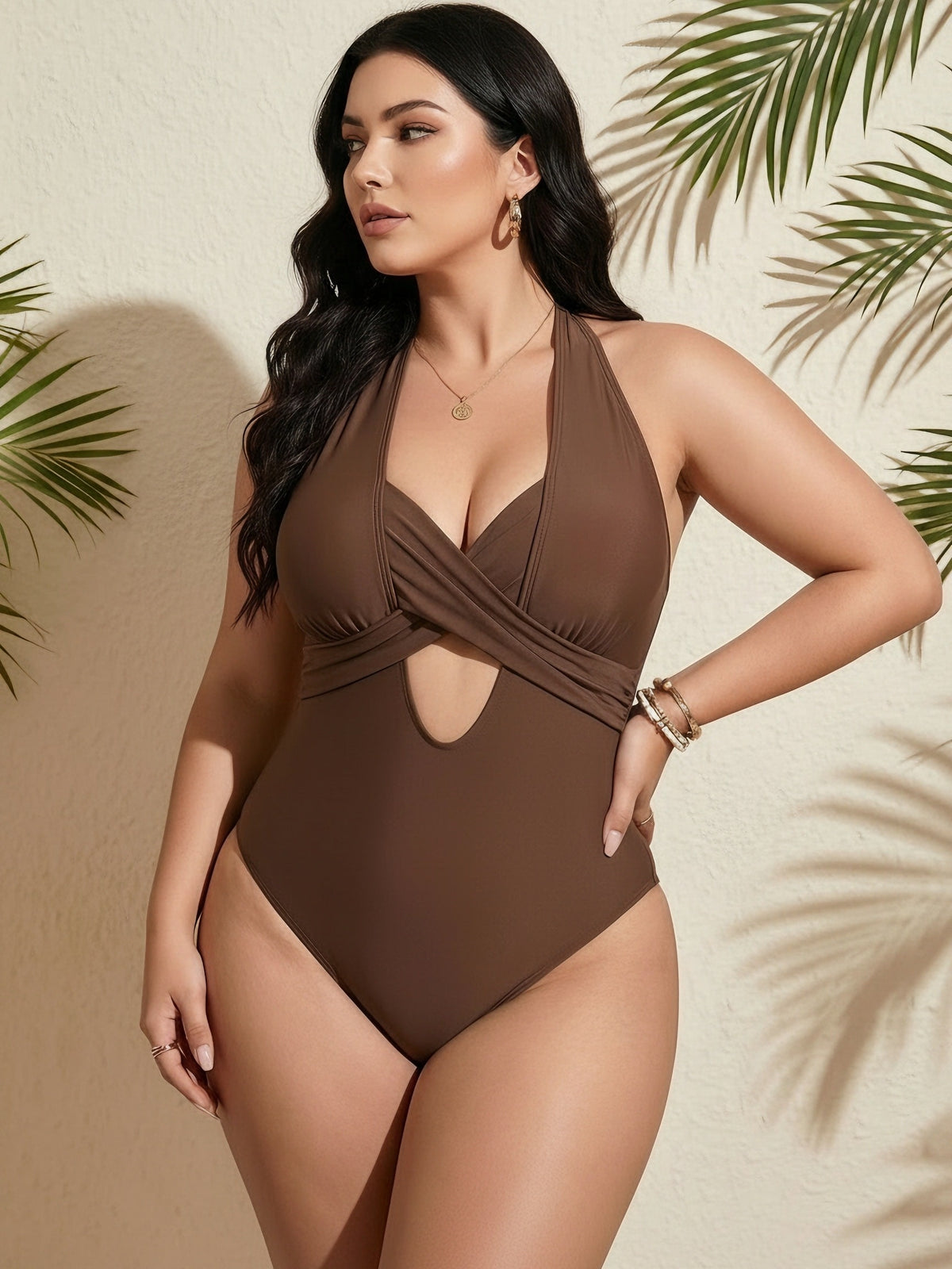 Maillot de bain grande taille croisé, café ou violet profond