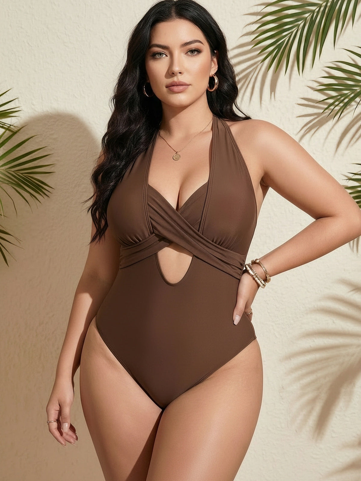 Maillot de bain grande taille croisé, café ou violet profond