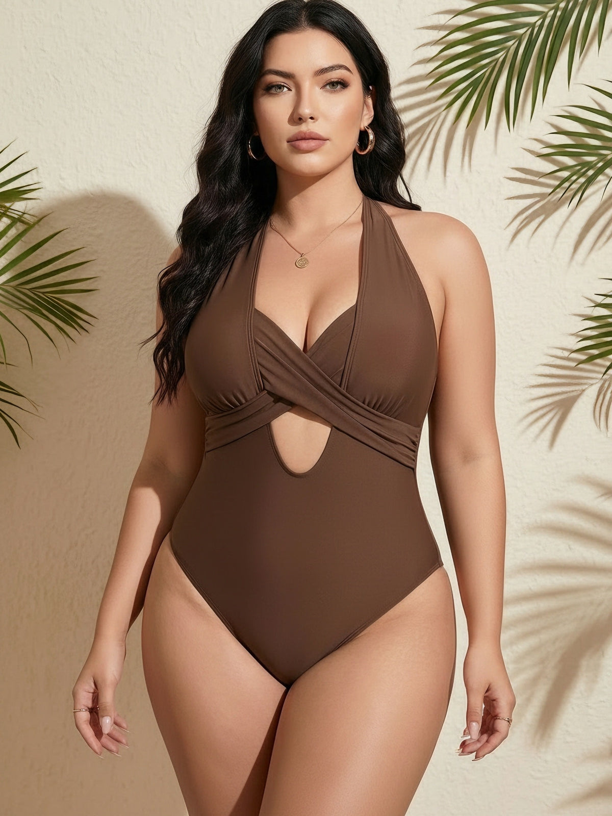 Maillot de bain grande taille croisé, café ou violet profond