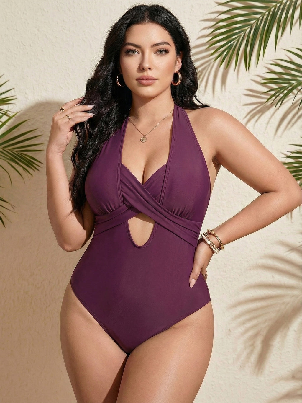 Maillot de bain grande taille croisé, café ou violet profond