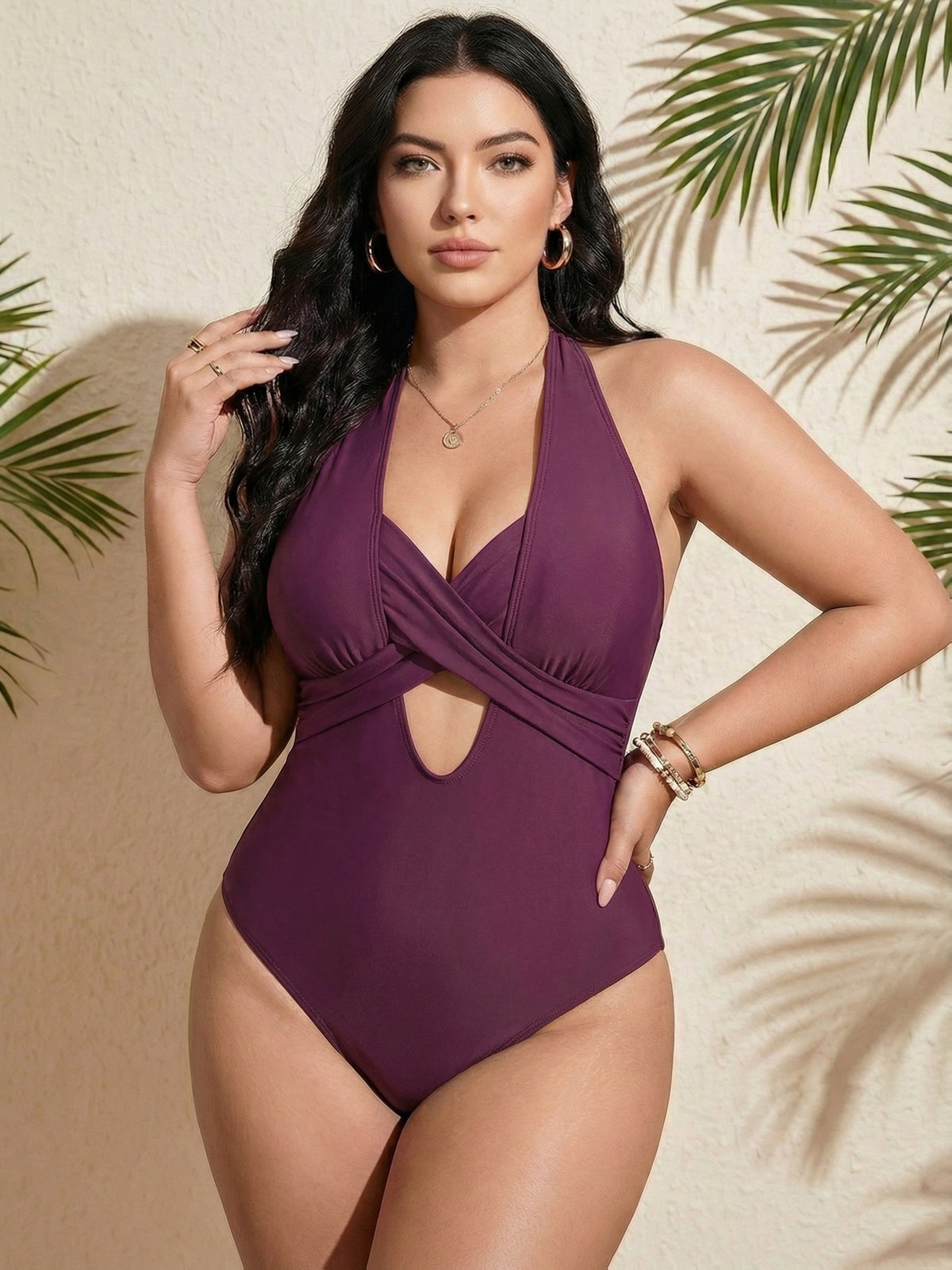 Maillot de bain grande taille croisé, café ou violet profond