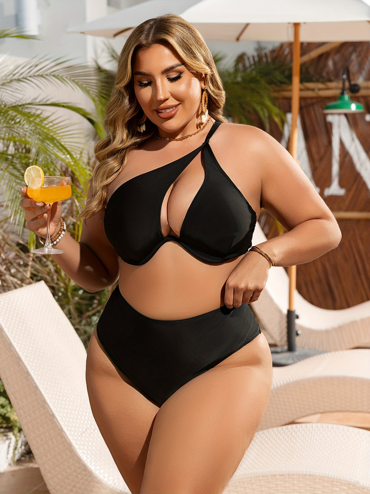 Maillot de bain grande taille noir asymétrique à armatures