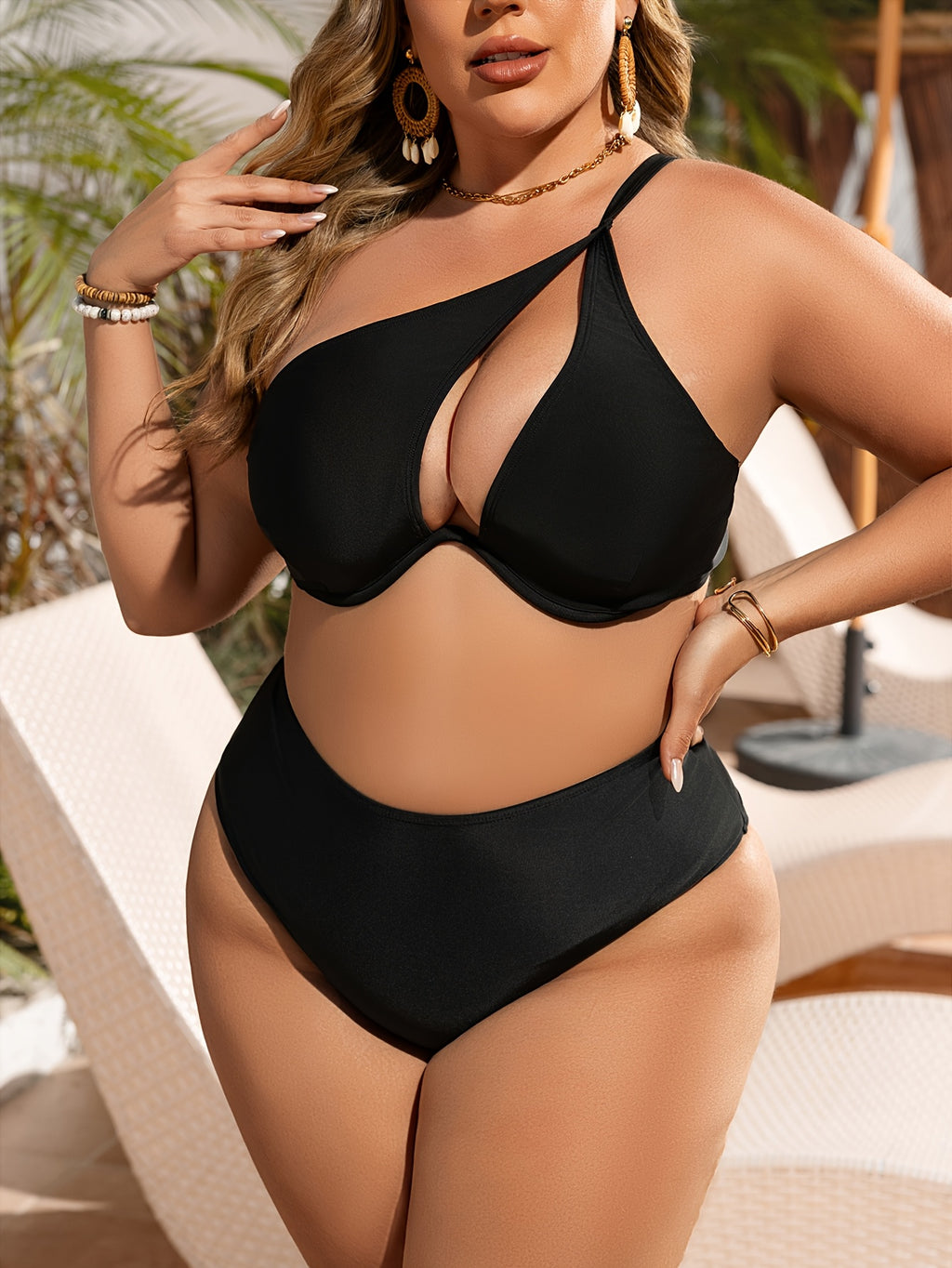 Maillot de bain grande taille noir asymétrique à armatures