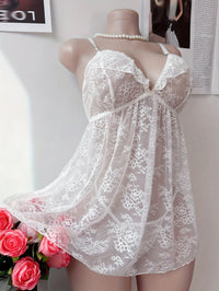 Nuisette grande taille blanche, ourlet rallongé et culotte