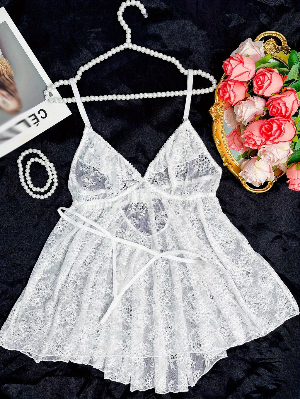 Nuisette grande taille blanche, ourlet rallongé et culotte