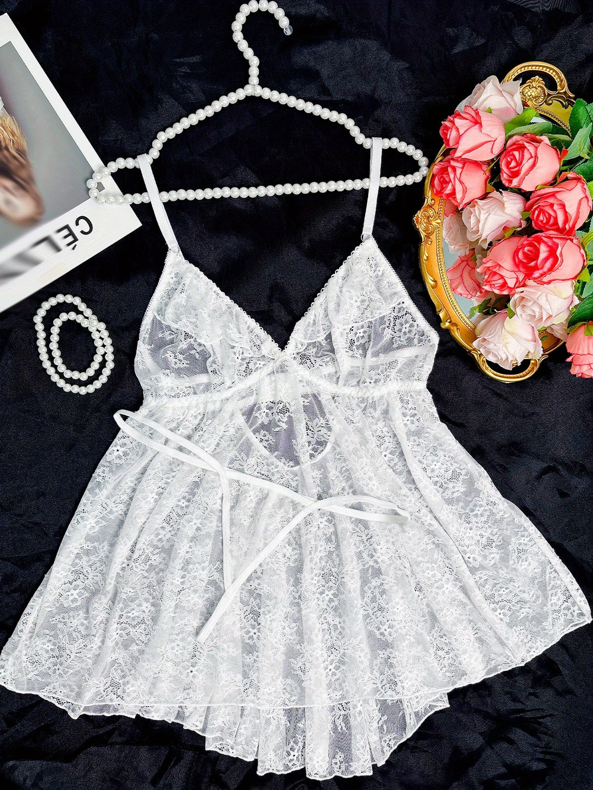 Nuisette grande taille blanche, ourlet rallongé et culotte