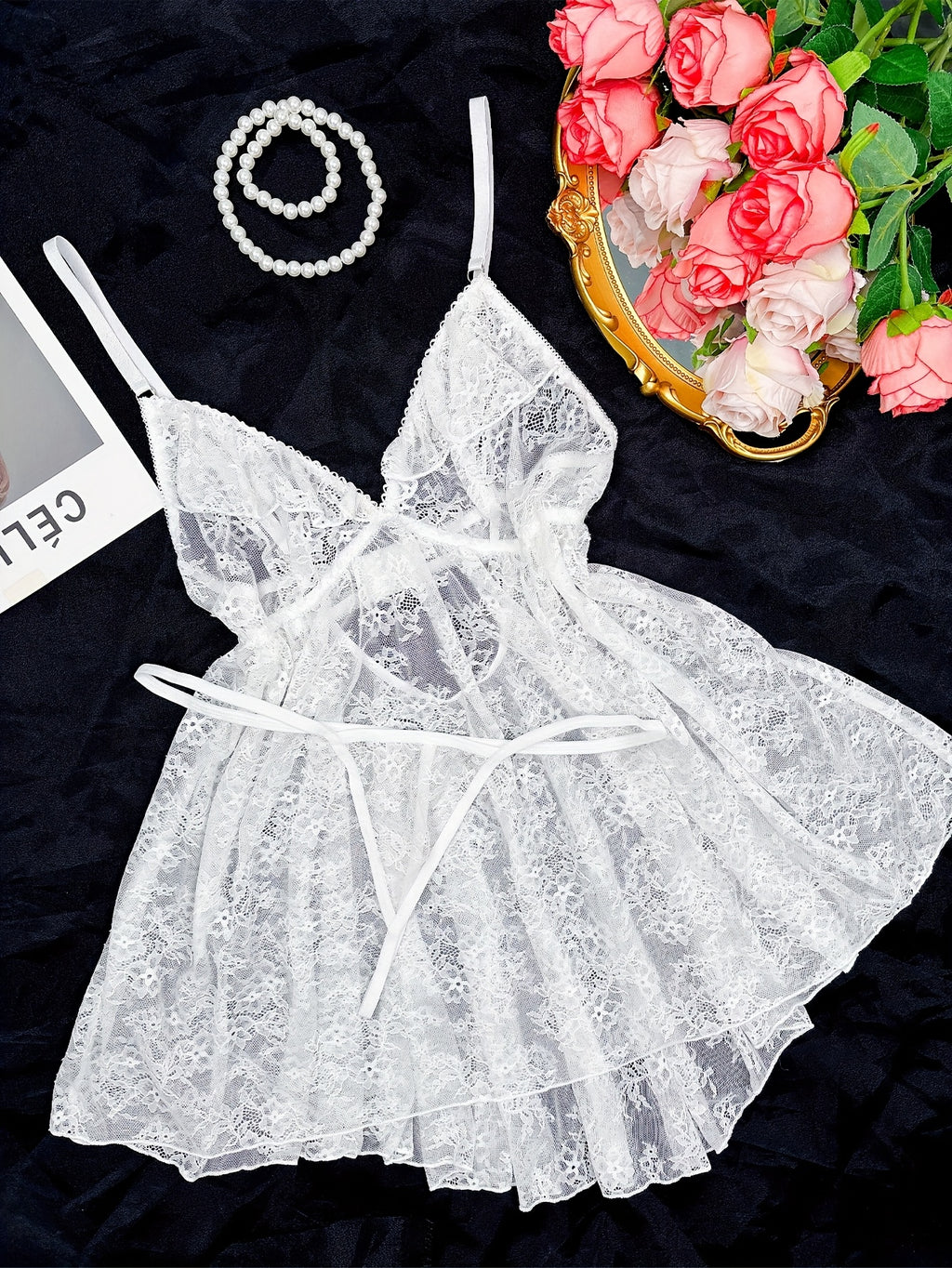 Nuisette grande taille blanche, ourlet rallongé et culotte