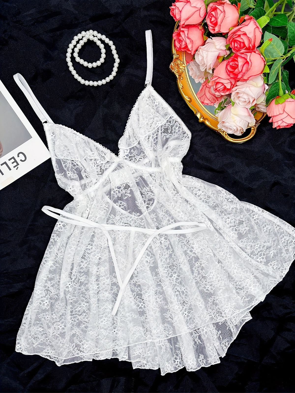 Nuisette grande taille blanche, ourlet rallongé et culotte