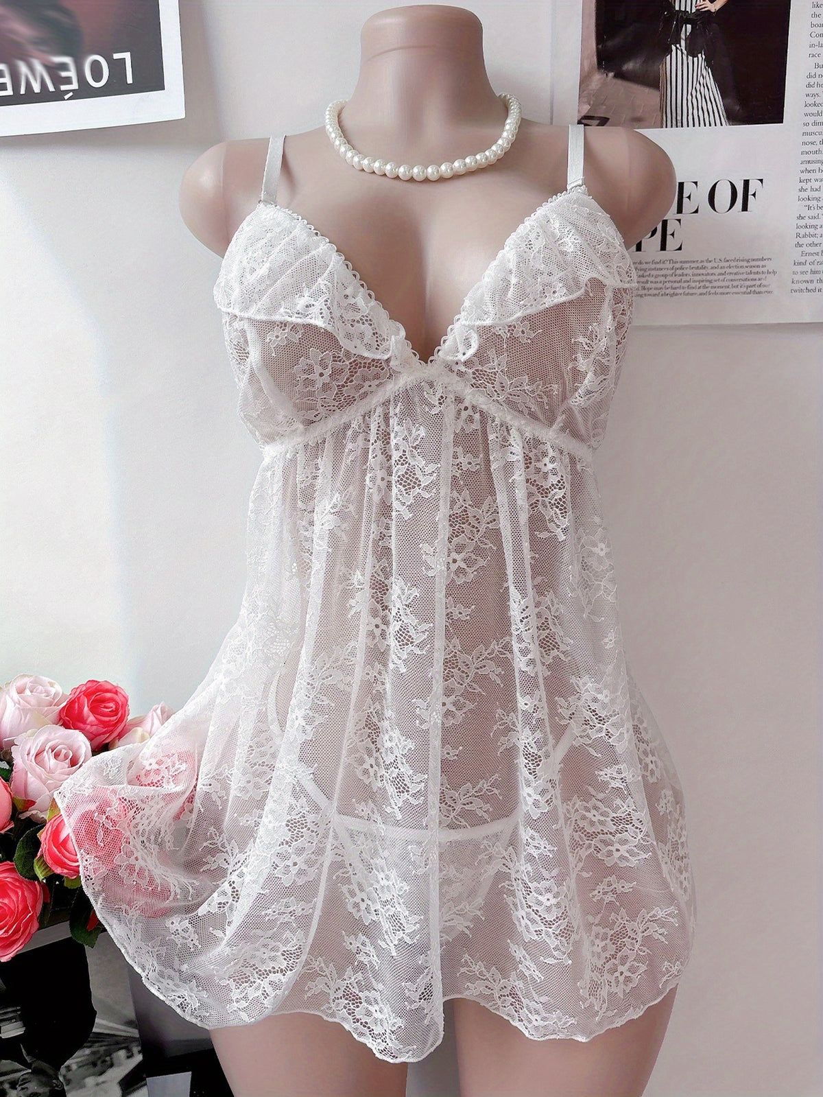 Nuisette grande taille blanche, ourlet rallongé et culotte