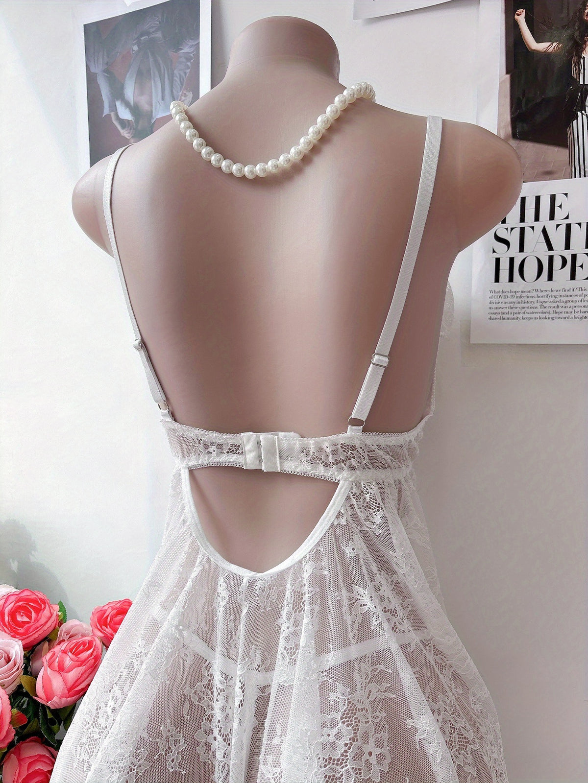 Nuisette grande taille blanche, ourlet rallongé et culotte