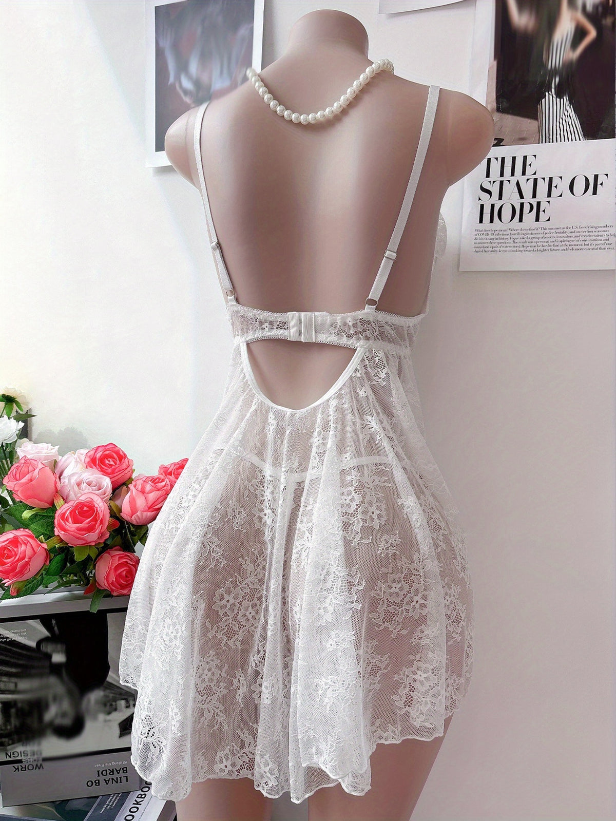 Nuisette grande taille blanche, ourlet rallongé et culotte