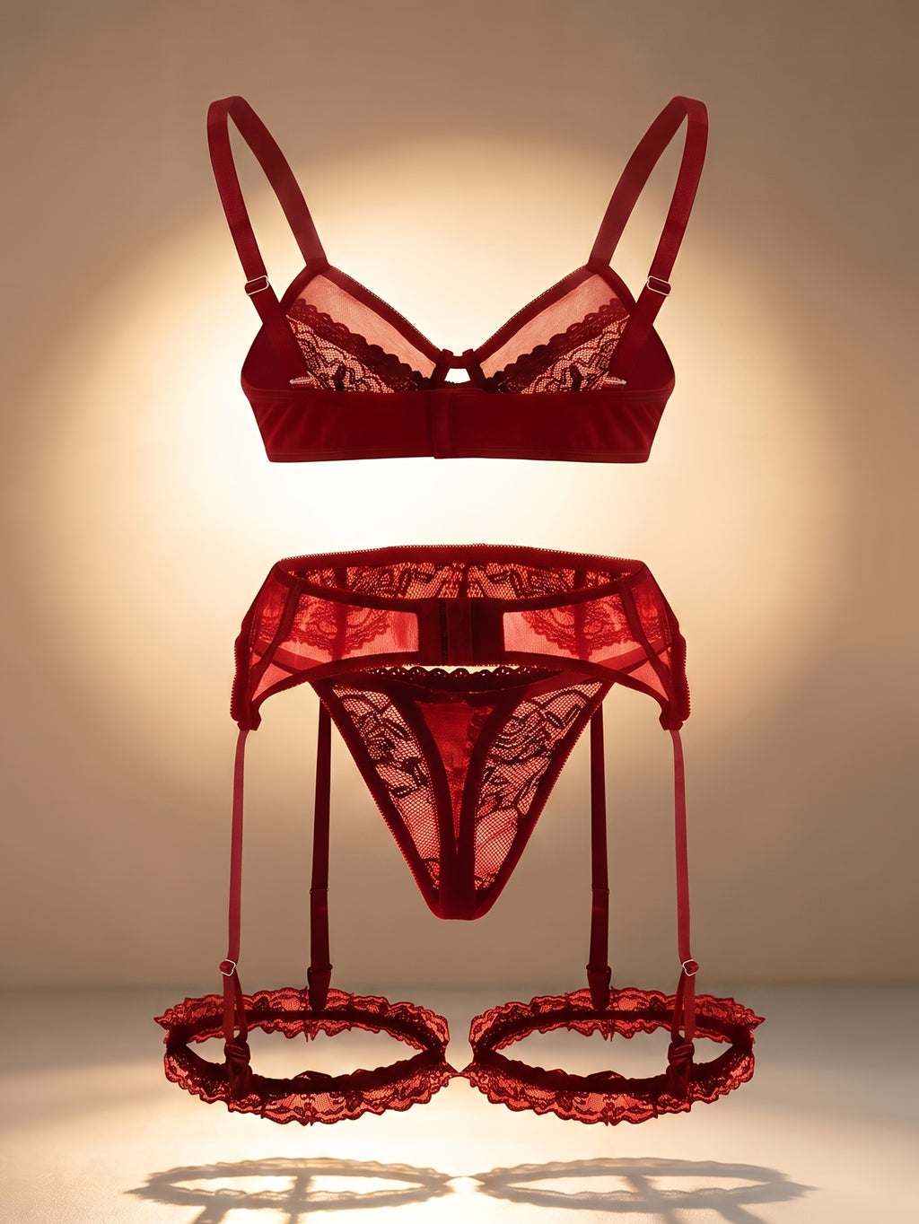 Ensemble grande taille 4 pièces, dentelle et jarretelles