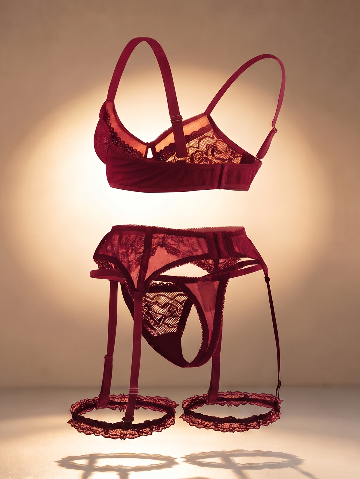 Ensemble grande taille 4 pièces, dentelle et jarretelles