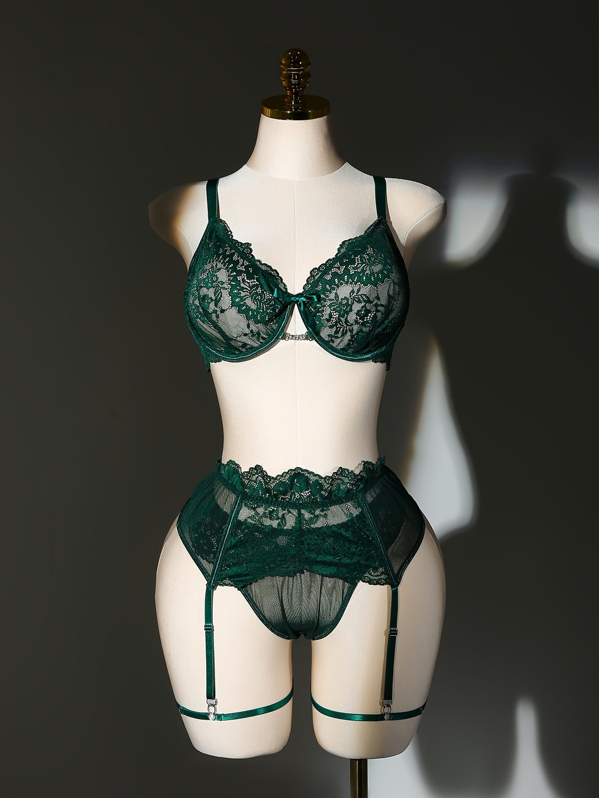 Parure de lingerie 5 pièces grande taille, dentelle verte
