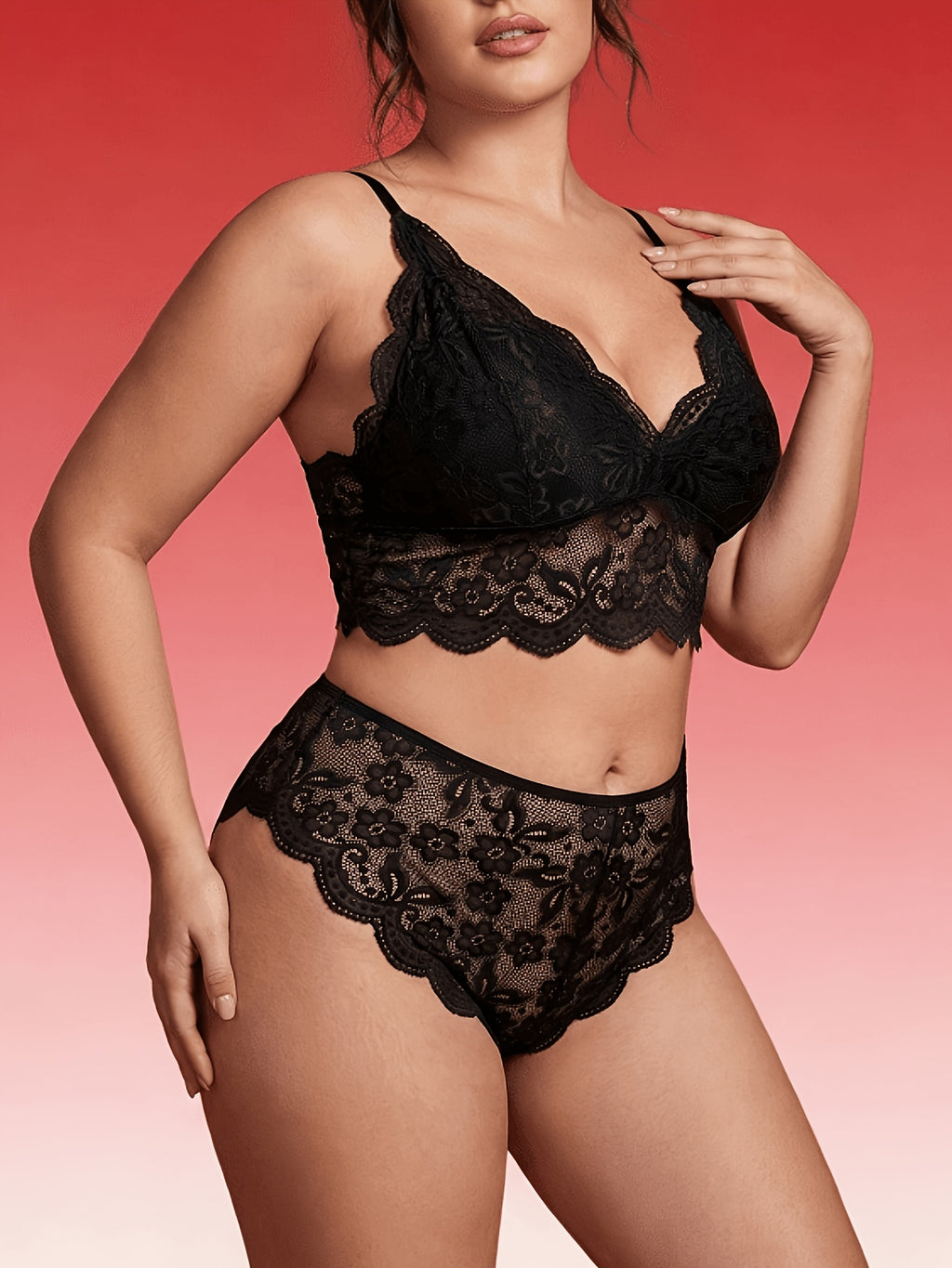 Motif floral d'un bout à l'autre, parure noire grande taille
