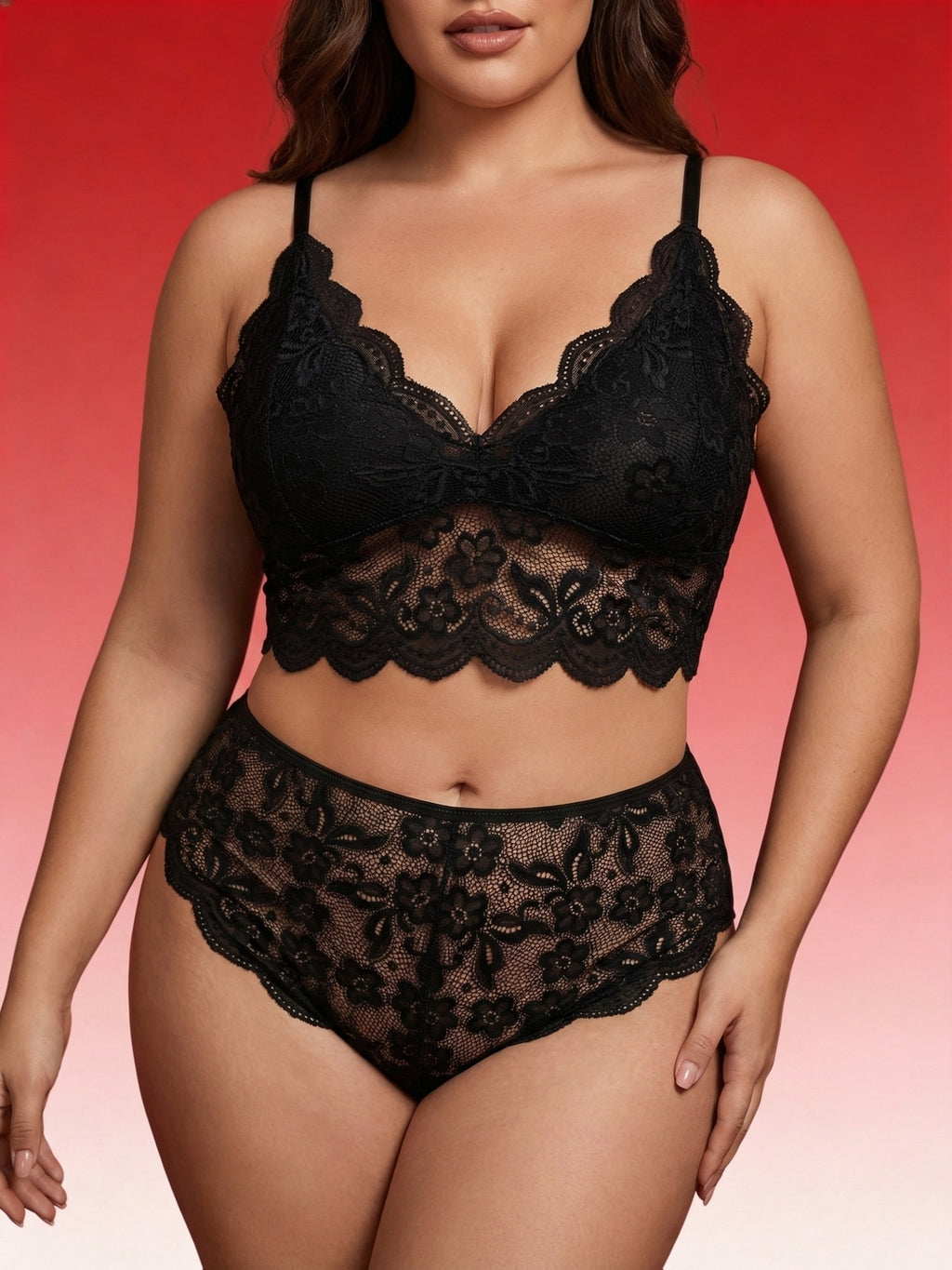 Motif floral d'un bout à l'autre, parure noire grande taille