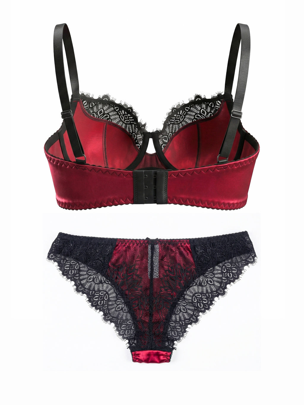 Ensemble deux pièces grande taille, satin bordeaux et cils