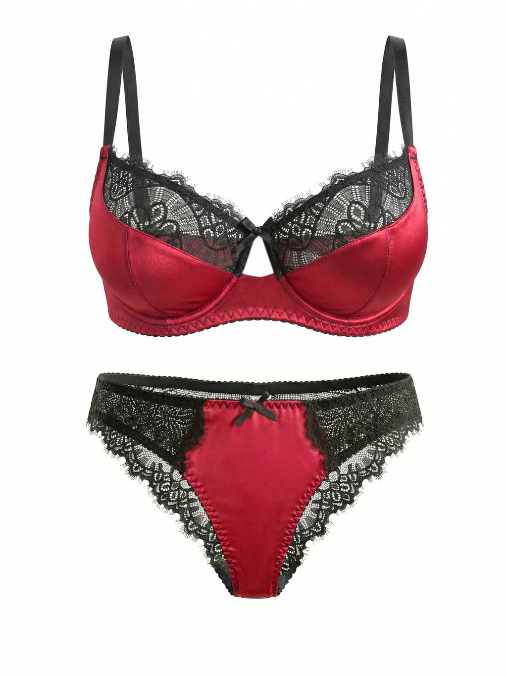 Ensemble deux pièces grande taille, satin bordeaux et cils