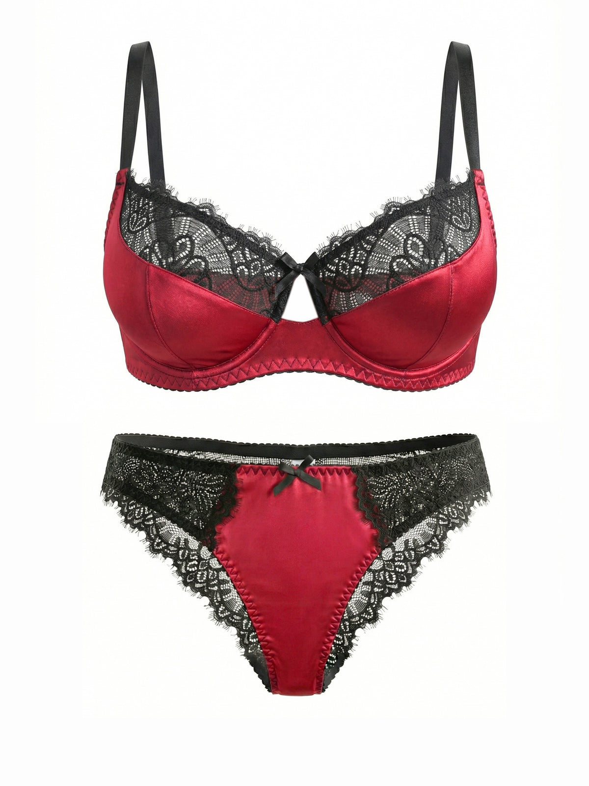 Ensemble deux pièces grande taille, satin bordeaux et cils